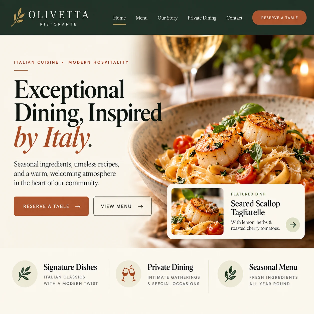 Finished Italian restaurant homepage revealed over its original wireframe sketch