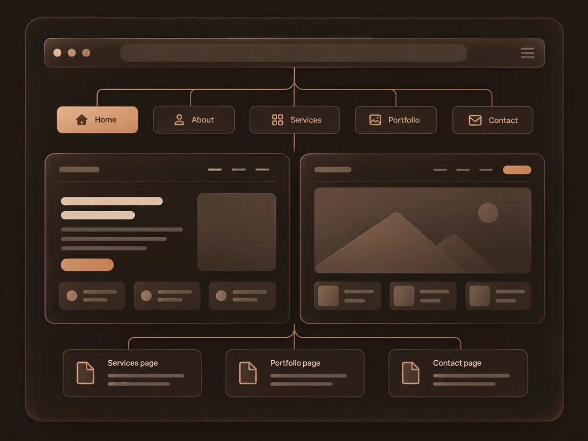 Sitemap wireframe showing page structure and layout sketches