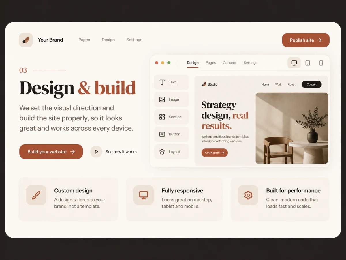 Website design in progress inside a page builder